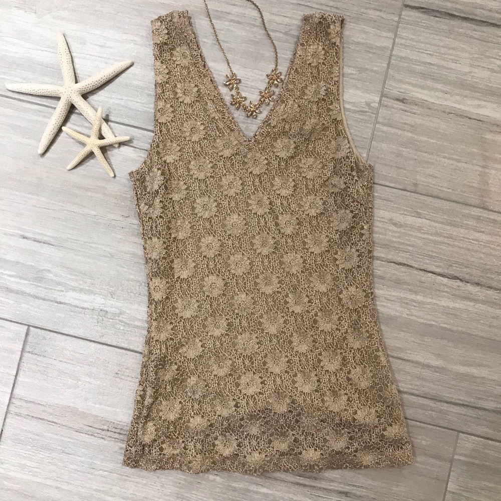 Gold Banana Republic stretchy lace tank